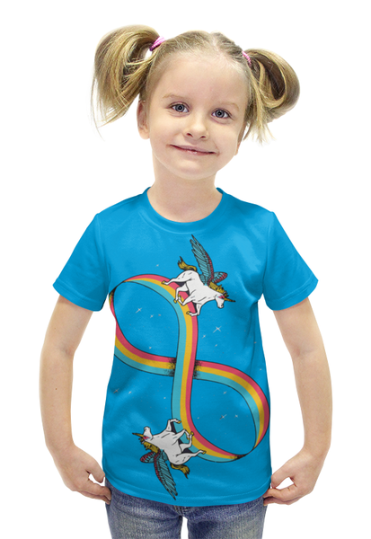 Заказать детскую футболку в Москве. Футболка с полной запечаткой для девочек Infinite Unicorn / Бесконечный Единорог от crash - готовые дизайны и нанесение принтов.