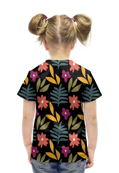 Заказать детскую футболку в Москве. Футболка с полной запечаткой для девочек листья и цветы  от THE_NISE  - готовые дизайны и нанесение принтов.