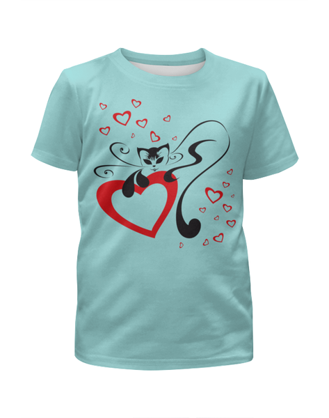 Заказать детскую футболку в Москве. Футболка с полной запечаткой для девочек Кошечка с сердечком от ПРИНТЫ ПЕЧАТЬ  - готовые дизайны и нанесение принтов.