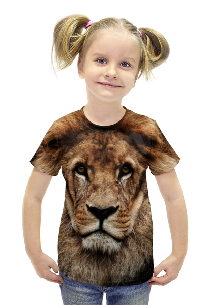 Заказать детскую футболку в Москве. Футболка с полной запечаткой для девочек Лев - царь зверей от weeert - готовые дизайны и нанесение принтов.