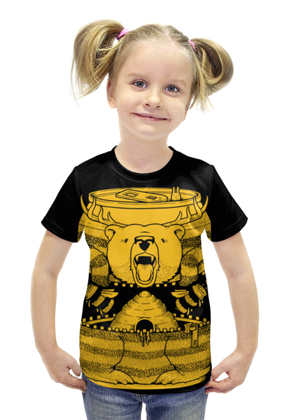 Заказать детскую футболку в Москве. Футболка с полной запечаткой для девочек Bear Beer /Медведь от crash - готовые дизайны и нанесение принтов.