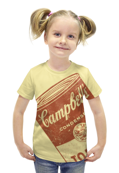 Заказать детскую футболку в Москве. Футболка с полной запечаткой для девочек Банка с супом Кэмпбелл от geekbox - готовые дизайны и нанесение принтов.
