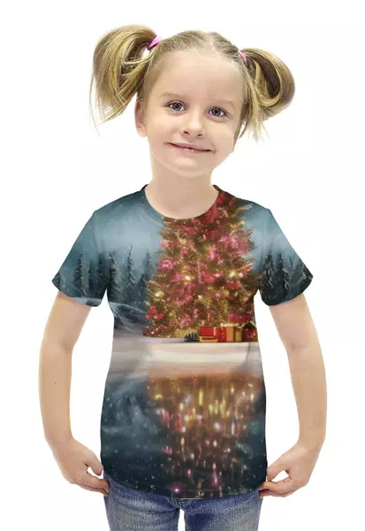 Заказать детскую футболку в Москве. Футболка с полной запечаткой для девочек Новогодний арт от Anstey  - готовые дизайны и нанесение принтов.