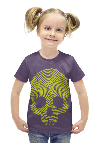 Заказать детскую футболку в Москве. Футболка с полной запечаткой для девочек Отпечаток в виде черепа от denis01001 - готовые дизайны и нанесение принтов.