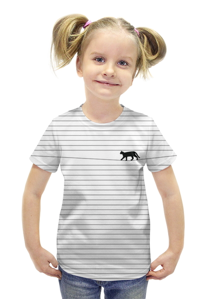 Заказать детскую футболку в Москве. Футболка с полной запечаткой для девочек черный кот от alena_baranova_98@bk.ru - готовые дизайны и нанесение принтов.