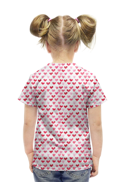 Заказать детскую футболку в Москве. Футболка с полной запечаткой для девочек Узор из акварельных сердец. от Specktrum - готовые дизайны и нанесение принтов.