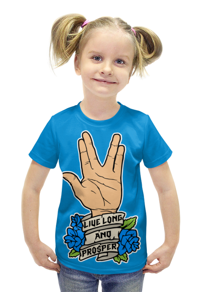 Заказать детскую футболку в Москве. Футболка с полной запечаткой для девочек Приветствие Вулканцев (Звездный Путь) от coolmag - готовые дизайны и нанесение принтов.