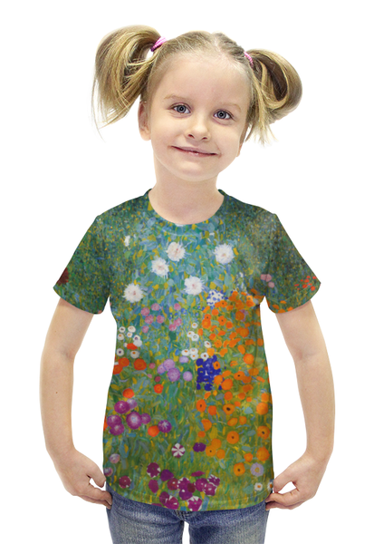 Заказать детскую футболку в Москве. Футболка с полной запечаткой для девочек Цветочный сад (Густав Климт) от trend - готовые дизайны и нанесение принтов.