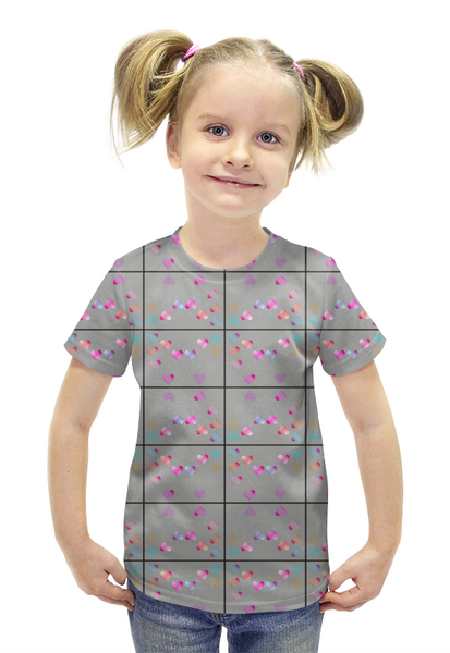 Заказать детскую футболку в Москве. Футболка с полной запечаткой для девочек  Low Poly Heart  от natulia_hatulia@yahoo.com - готовые дизайны и нанесение принтов.