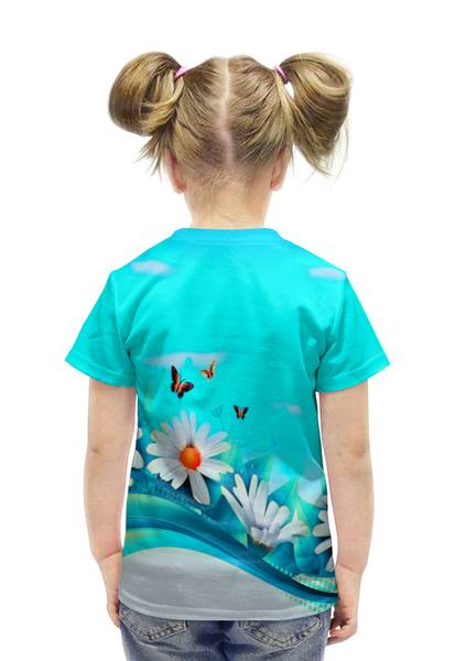 Заказать детскую футболку в Москве. Футболка с полной запечаткой для девочек ромашки от THE_NISE  - готовые дизайны и нанесение принтов.