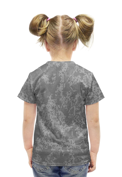 Заказать детскую футболку в Москве. Футболка с полной запечаткой для девочек Серый Пиксельный Камуфляж от armyshop - готовые дизайны и нанесение принтов.