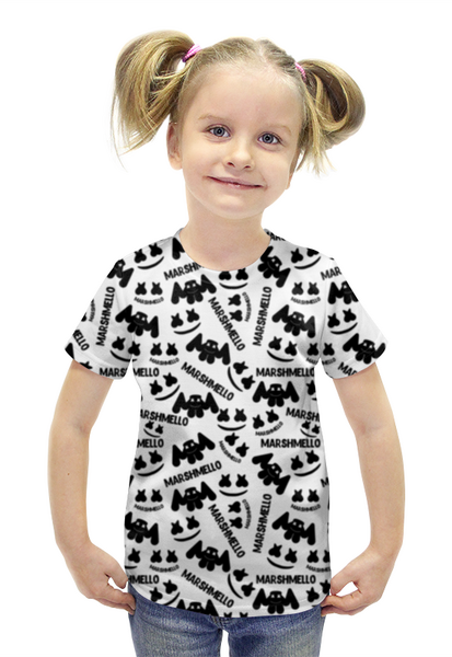 Заказать детскую футболку в Москве. Футболка с полной запечаткой для девочек Marshmello от THE_NISE  - готовые дизайны и нанесение принтов.