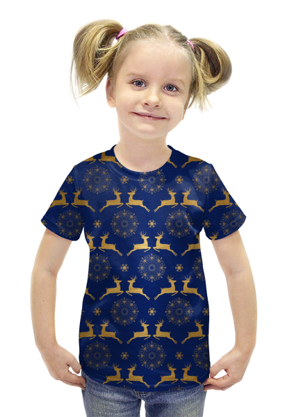 Заказать детскую футболку в Москве. Футболка с полной запечаткой для девочек олени от THE_NISE  - готовые дизайны и нанесение принтов.