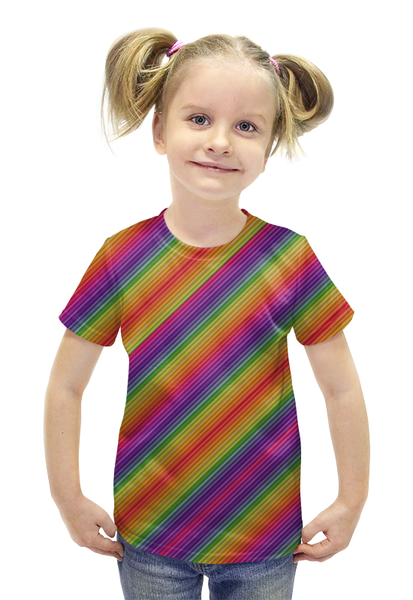 Заказать детскую футболку в Москве. Футболка с полной запечаткой для девочек Линии радуги от THE_NISE  - готовые дизайны и нанесение принтов.
