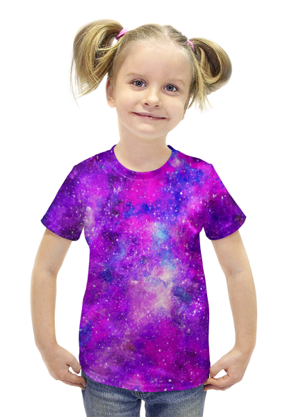 Заказать детскую футболку в Москве. Футболка с полной запечаткой для девочек Космос (розовый) от Henry Stark - готовые дизайны и нанесение принтов.