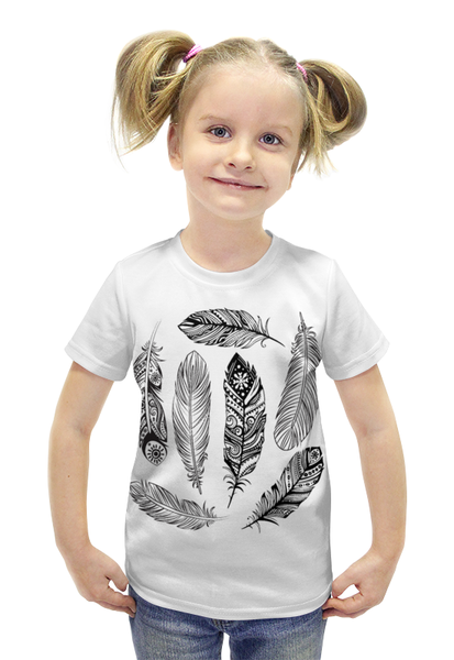 Заказать детскую футболку в Москве. Футболка с полной запечаткой для девочек перья от Светлана Пантелеева - готовые дизайны и нанесение принтов.