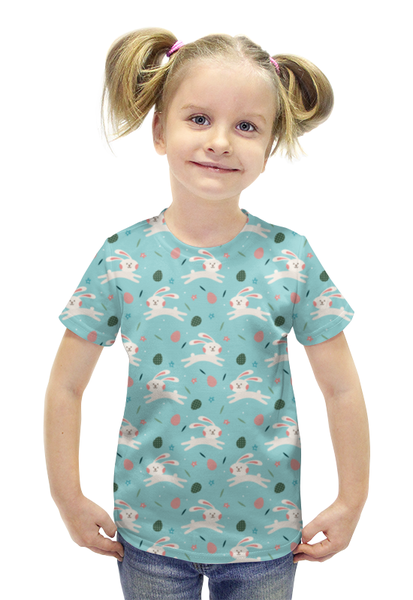 Заказать детскую футболку в Москве. Футболка с полной запечаткой для девочек Зайчики от Romanova - готовые дизайны и нанесение принтов.