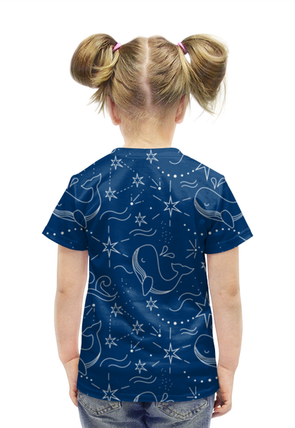Заказать детскую футболку в Москве. Футболка с полной запечаткой для девочек Космические киты от axenova-n@yandex.ru - готовые дизайны и нанесение принтов.