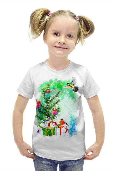 Заказать детскую футболку в Москве. Футболка с полной запечаткой для девочек Новогоднее настроение. от Zorgo-Art  - готовые дизайны и нанесение принтов.