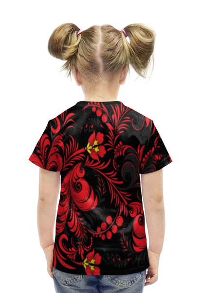 Заказать детскую футболку в Москве. Футболка с полной запечаткой для девочек Хохлома от EDJEY  - готовые дизайны и нанесение принтов.