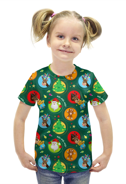 Заказать детскую футболку в Москве. Футболка с полной запечаткой для девочек Шары с Новогодними персонажами от IrinkaArt  - готовые дизайны и нанесение принтов.
