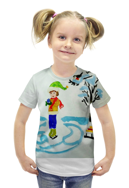 Заказать детскую футболку в Москве. Футболка с полной запечаткой для девочек Зимние забавы от mrs-snit@yandex.ru - готовые дизайны и нанесение принтов.