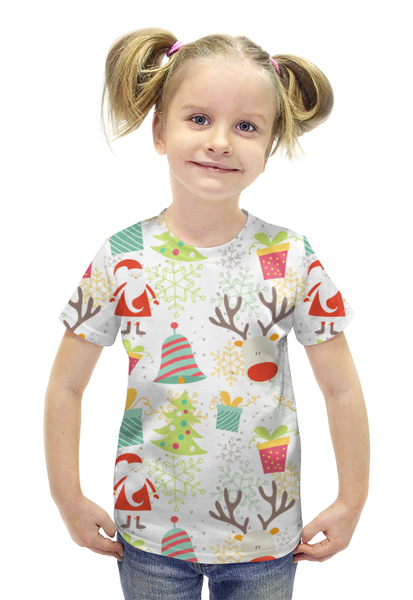 Заказать детскую футболку в Москве. Футболка с полной запечаткой для девочек новый год от THE_NISE  - готовые дизайны и нанесение принтов.