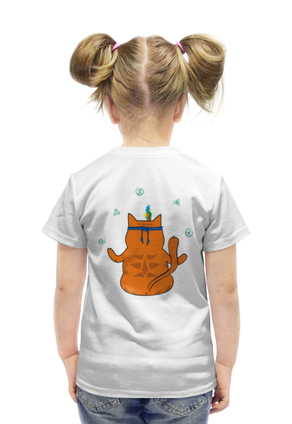 Заказать детскую футболку в Москве. Футболка с полной запечаткой для девочек Рыжий котик Don't panic be cool - it's idea shop от volzara - готовые дизайны и нанесение принтов.