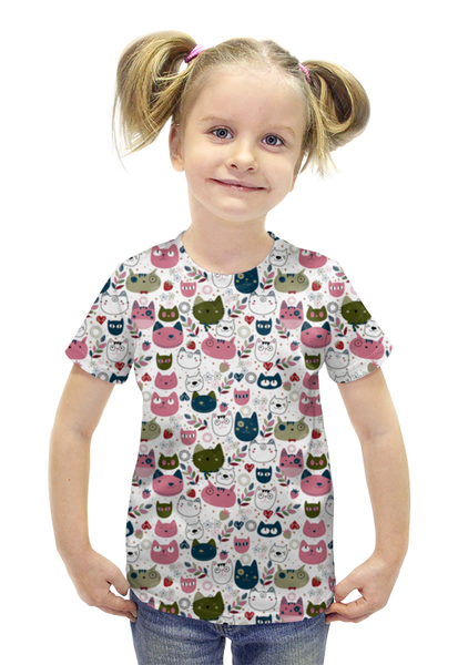Заказать детскую футболку в Москве. Футболка с полной запечаткой для девочек Кошечки от T-shirt print  - готовые дизайны и нанесение принтов.