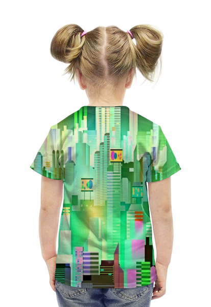 Заказать детскую футболку в Москве. Футболка с полной запечаткой для девочек Здания от THE_NISE  - готовые дизайны и нанесение принтов.
