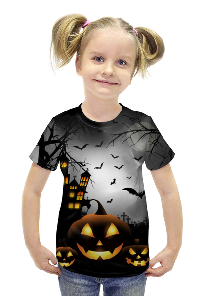 Заказать детскую футболку в Москве. Футболка с полной запечаткой для девочек Хэллоуинская ночь от Илья Щеблецов - готовые дизайны и нанесение принтов.