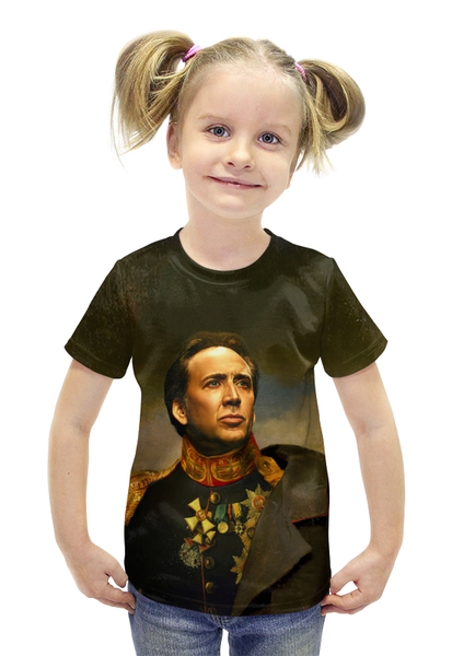 Заказать детскую футболку в Москве. Футболка с полной запечаткой для девочек Nicolas Cage от ПРИНТЫ ПЕЧАТЬ  - готовые дизайны и нанесение принтов.