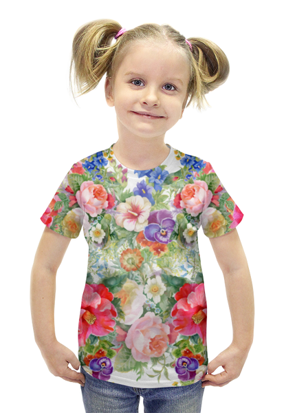 Заказать детскую футболку в Москве. Футболка с полной запечаткой для девочек Цветы от Amerikanka - готовые дизайны и нанесение принтов.