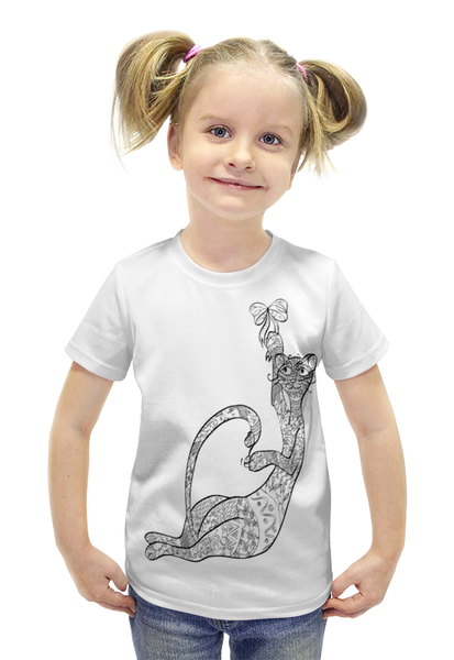 Заказать детскую футболку в Москве. Футболка с полной запечаткой для девочек кошка от Екатерина Плетнева - готовые дизайны и нанесение принтов.