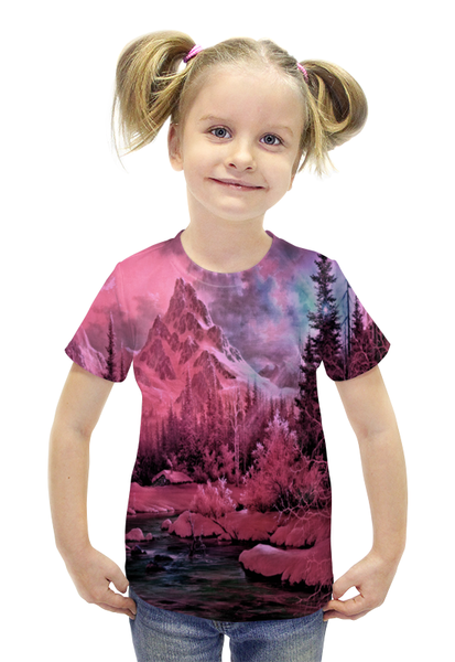 Заказать детскую футболку в Москве. Футболка с полной запечаткой для девочек Розовый пейзаж от THE_NISE  - готовые дизайны и нанесение принтов.