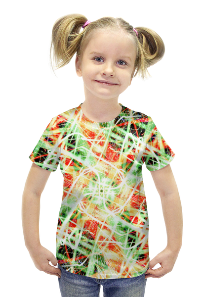 Заказать детскую футболку в Москве. Футболка с полной запечаткой для девочек glitch art (пати) от Wax  - готовые дизайны и нанесение принтов.