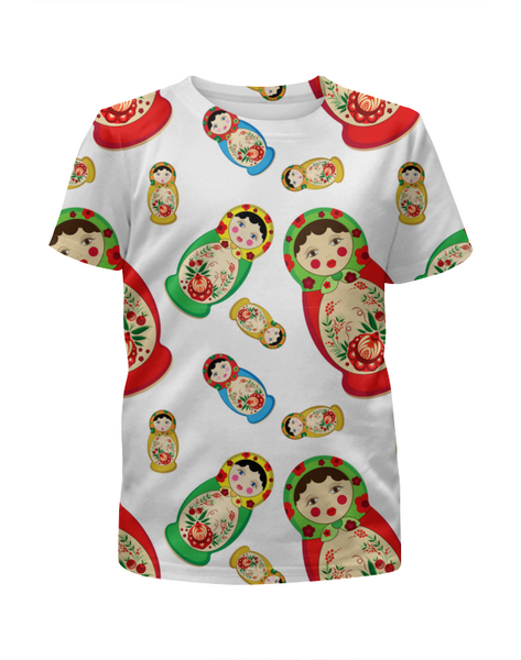 Заказать детскую футболку в Москве. Футболка с полной запечаткой для девочек Матрешки от IrinkaArt  - готовые дизайны и нанесение принтов.