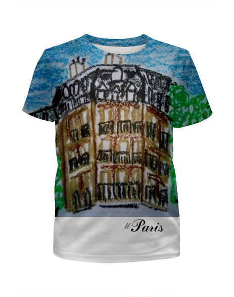 Заказать детскую футболку в Москве. Футболка с полной запечаткой для девочек Париж-Париж от mrs-snit@yandex.ru - готовые дизайны и нанесение принтов.