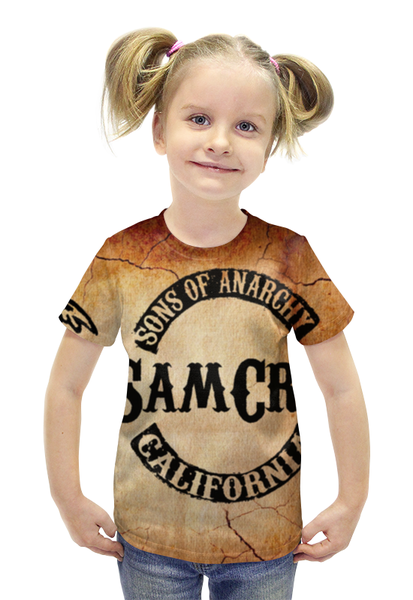 Заказать детскую футболку в Москве. Футболка с полной запечаткой для девочек  sons of anarchy от футбы - готовые дизайны и нанесение принтов.