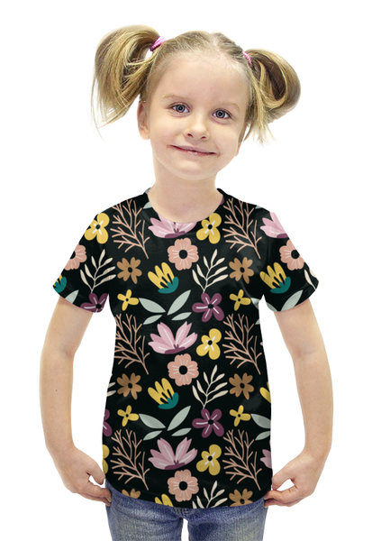 Заказать детскую футболку в Москве. Футболка с полной запечаткой для девочек цветочки от THE_NISE  - готовые дизайны и нанесение принтов.