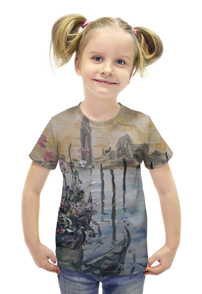 Заказать детскую футболку в Москве. Футболка с полной запечаткой для девочек Окно в Венецию от rikart - готовые дизайны и нанесение принтов.