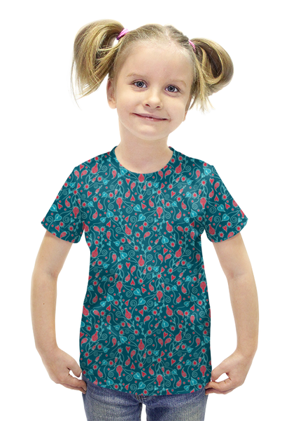 Заказать детскую футболку в Москве. Футболка с полной запечаткой для девочек абстрактный цветочный принт от irinavk - готовые дизайны и нанесение принтов.