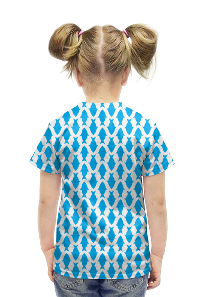 Заказать детскую футболку в Москве. Футболка с полной запечаткой для девочек голубые рыбы от irinavk - готовые дизайны и нанесение принтов.