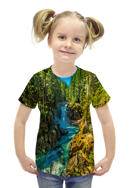 Заказать детскую футболку в Москве. Футболка с полной запечаткой для девочек Лесной пейзаж от THE_NISE  - готовые дизайны и нанесение принтов.