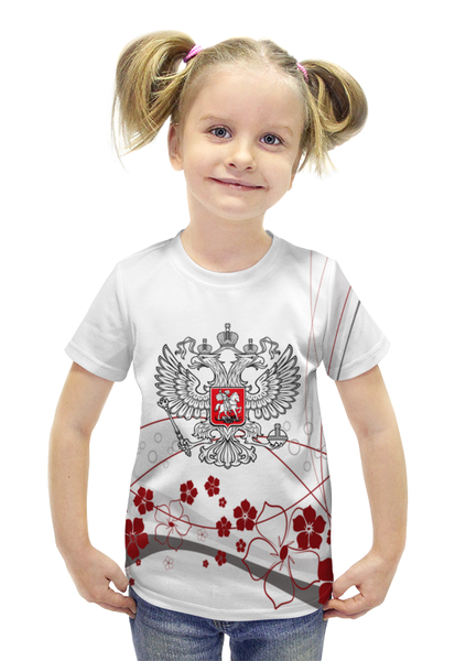 Заказать детскую футболку в Москве. Футболка с полной запечаткой для девочек герб РФ от THE_NISE  - готовые дизайны и нанесение принтов.