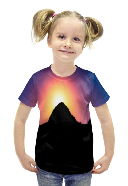 Заказать детскую футболку в Москве. Футболка с полной запечаткой для девочек Закат солнца от THE_NISE  - готовые дизайны и нанесение принтов.