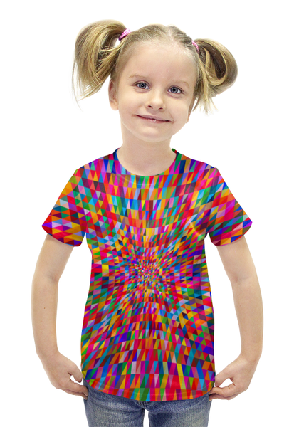 Заказать детскую футболку в Москве. Футболка с полной запечаткой для девочек Абстракция треугольники от THE_NISE  - готовые дизайны и нанесение принтов.