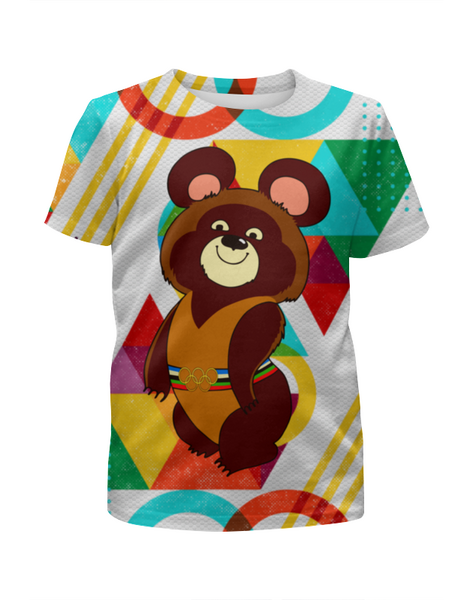 Заказать детскую футболку в Москве. Футболка с полной запечаткой для девочек Олимпийский Мишка 1980 от balden - готовые дизайны и нанесение принтов.