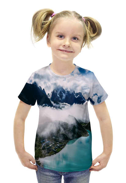 Заказать детскую футболку в Москве. Футболка с полной запечаткой для девочек Туман в горах от THE_NISE  - готовые дизайны и нанесение принтов.