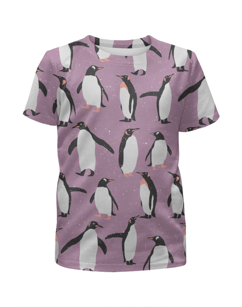 Заказать детскую футболку в Москве. Футболка с полной запечаткой для девочек пингвины от THE_NISE  - готовые дизайны и нанесение принтов.